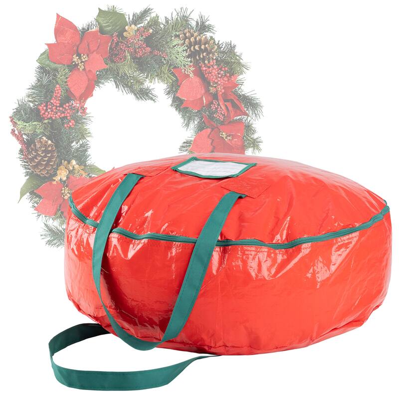 Christmas Wreath Storage Bag - 24-Inch Zippered Tote with Handles by Elf Stor - 24" - Red