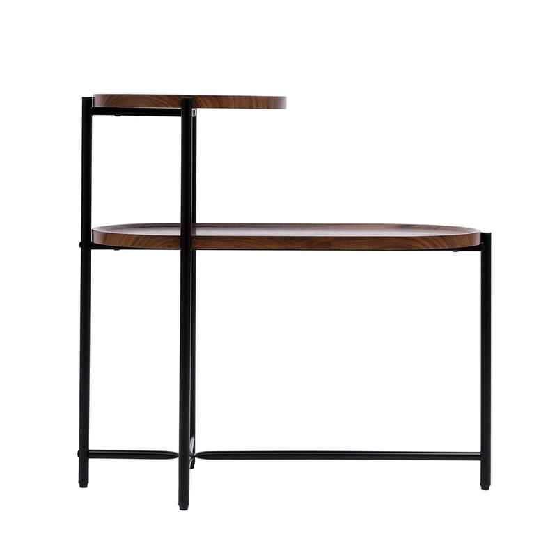 2-tier Modern Round End Table with Wood Storage Shelf