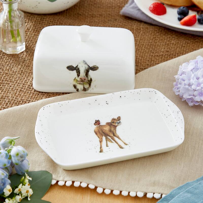 Portmeirion Wrendale Designs Covered Butter - Cow - 7.2"W, 4.5"L, and 3.2"H