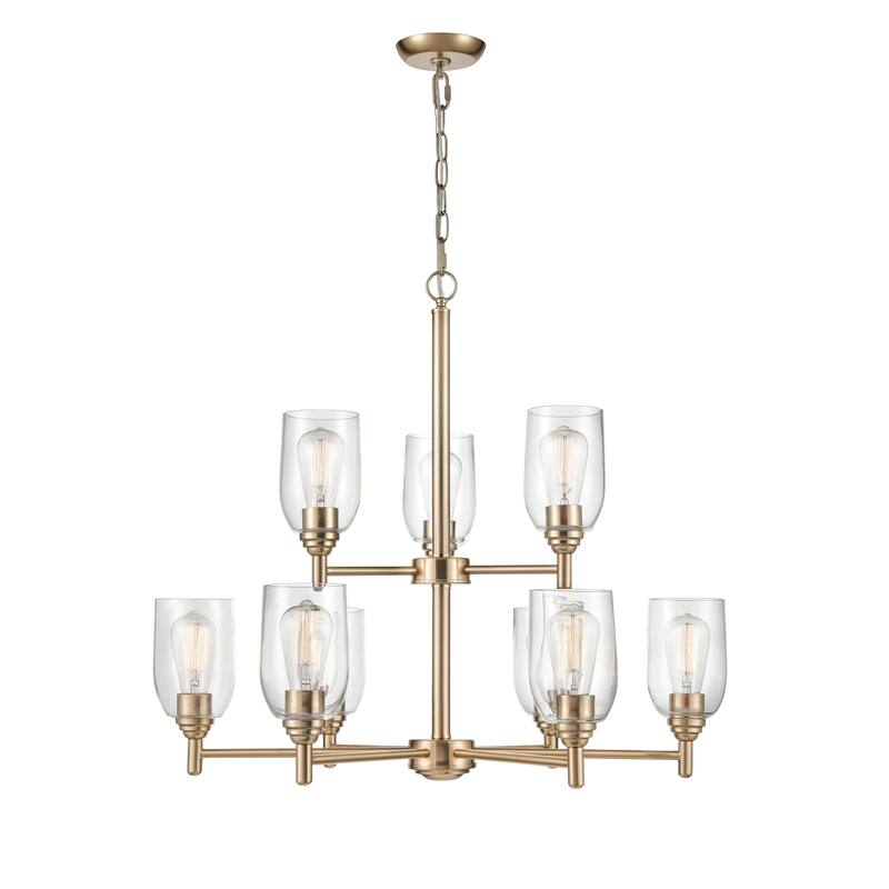 Millennium Lighting Arlett 9 Light Chandelier in Modern Gold with Clear Glass Shades