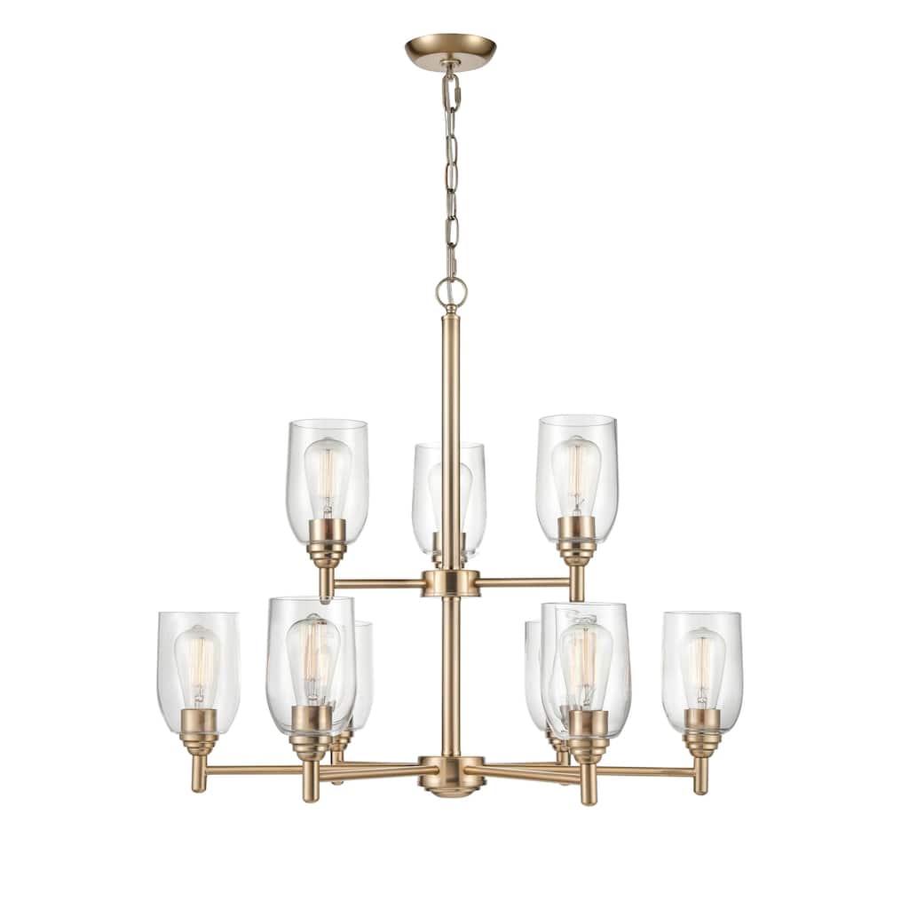 Millennium Lighting Arlett 9 Light Chandelier in Modern Gold with Clear Glass Shades