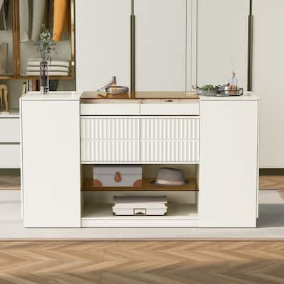 Island Vanity Dresser and Storage Cabinet Dressing Island with Glass Shelves Spacious