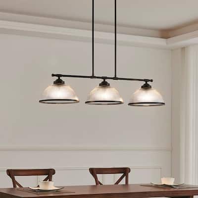 KAWOTI 3-Light Linear Kitchen Island Pendant with Dome Glass Shade - L 42.5" * W 12" * H 48.6"