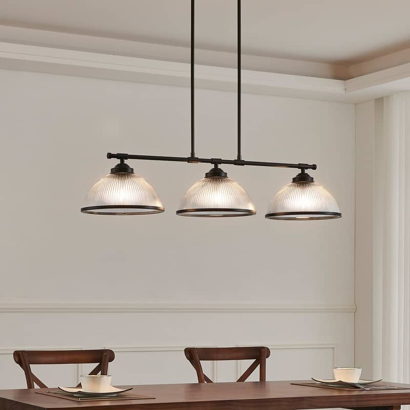 KAWOTI 3-Light Linear Kitchen Island Pendant with Dome Glass Shade - L 42.5" * W 12" * H 48.6"