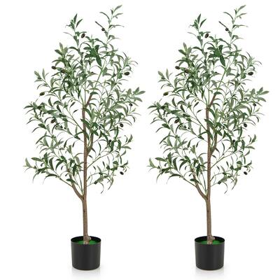 Gymax 4.5 FT Tall Artificial Olive Tree Set of 2 Fake Potted Trees w/