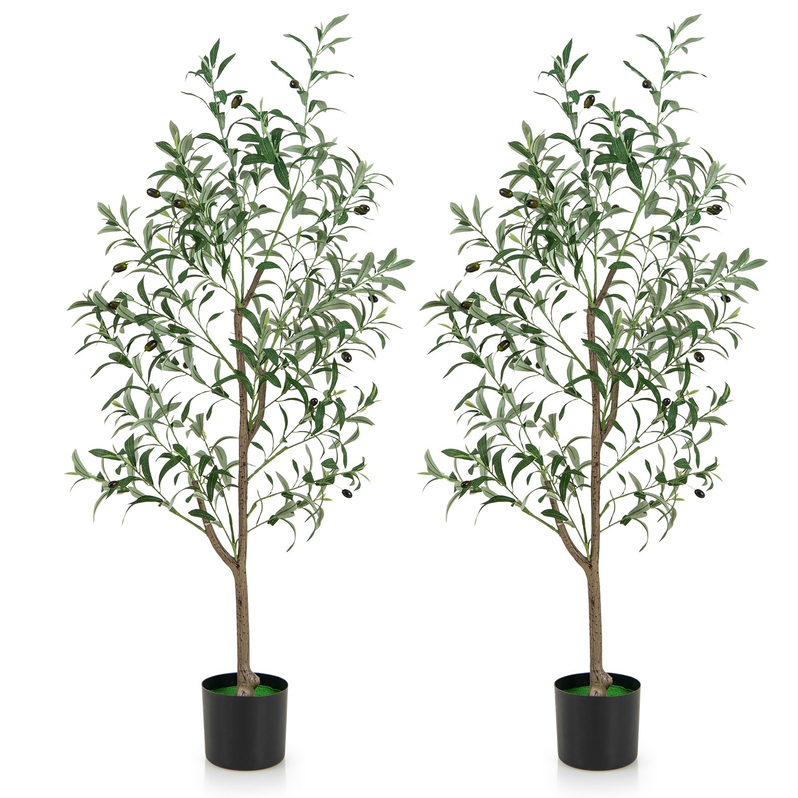 Gymax 4.5 FT Tall Artificial Olive Tree Set of 2 Fake Potted Trees w/