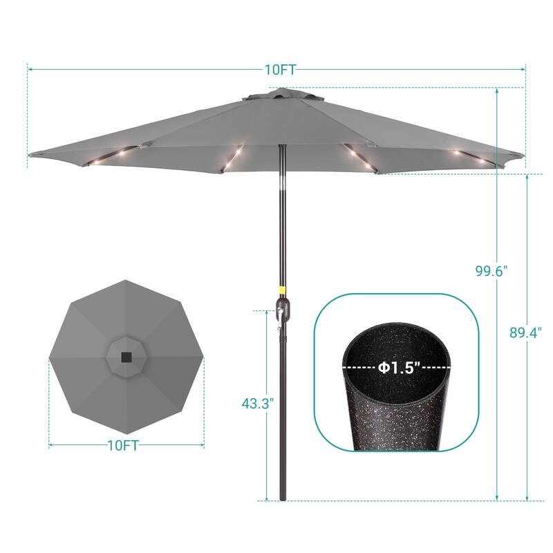 BONOSUKI Patio 10Ft LED Market Umbrellas With Solar Lights, Table Umbrella for Patio and Outdoor With Tilt Button