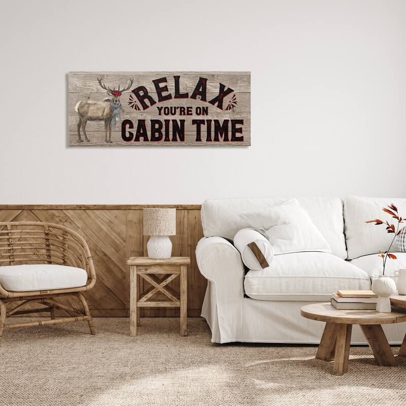Stupell Relax You're On Cabin Time Moose Typography Sign, Canvas, 10 x 1.5 x 24, Made in USA