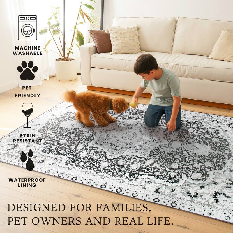 My Magic Carpet Machine Washable Rug Parviz Grey