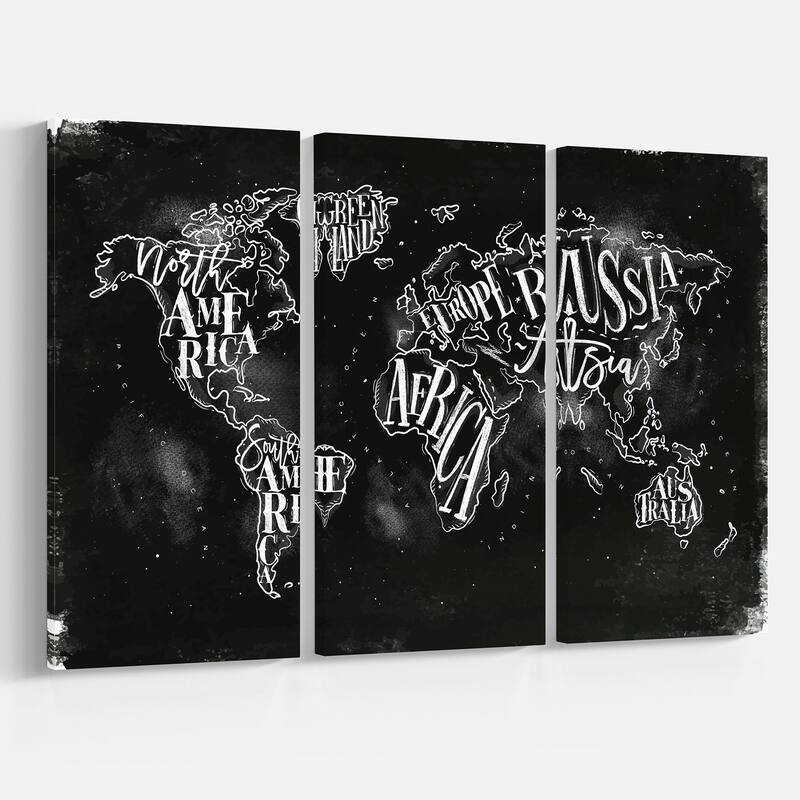 Designart "Vintage Chalk Worldmap" Maps Print on Wrapped Canvas set