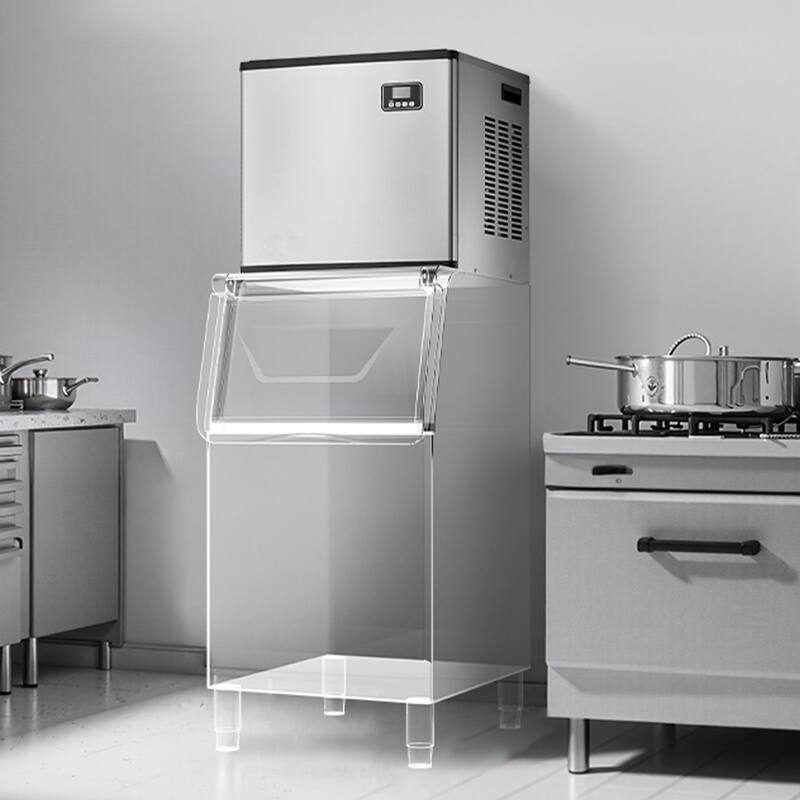 Silver Stainless Steel Commercial Ice Maker with 360 lbs Daily Output and Self Cleaning - 22.2 x 17.6 x 20 in