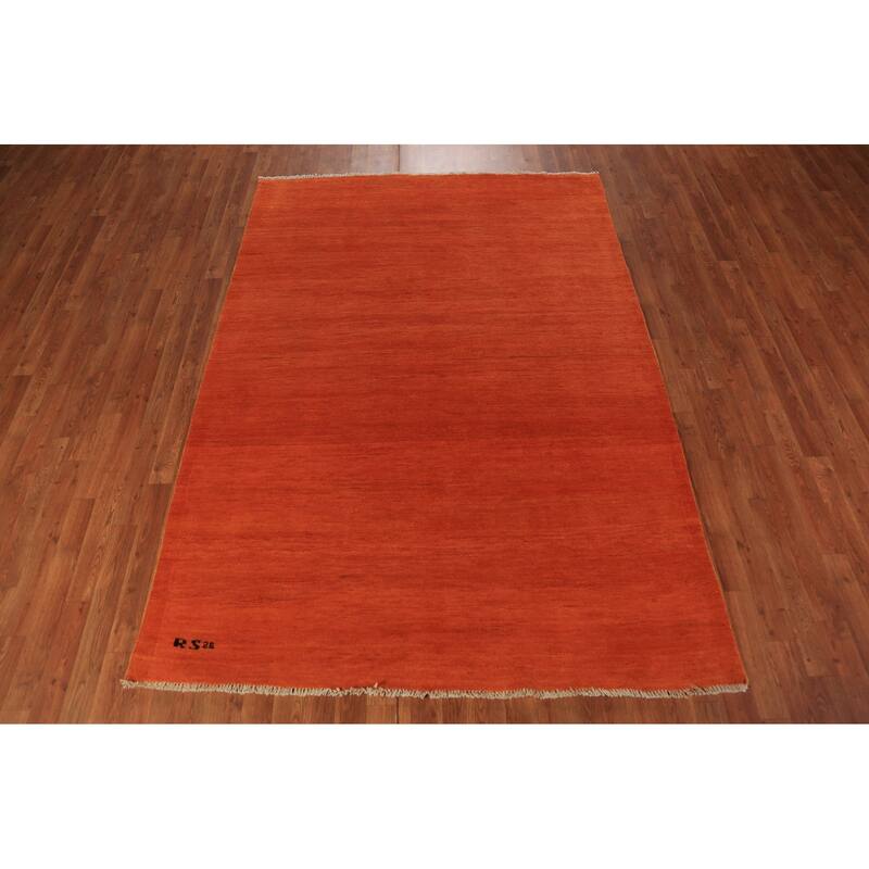 Orange Modern Gabbeh Oriental Area Rug Handmade Wool Carpet - 5'7" x 7'10"