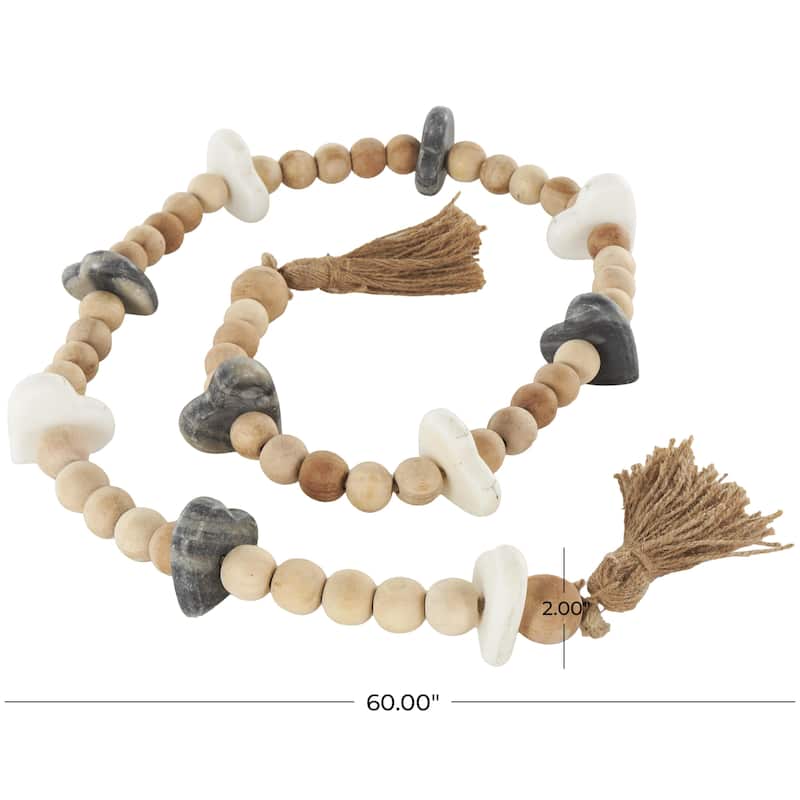 Marble Heart Handmade Garland with Tassel with Black and White Accents - Light Brown - Roche River Decor