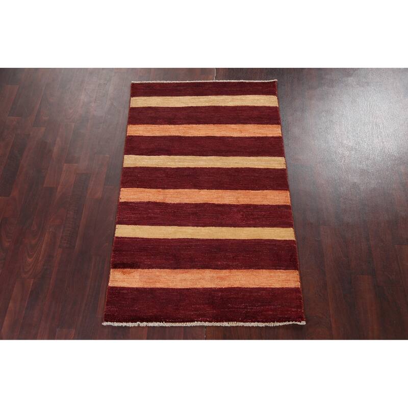 Contemporary Striped Gabbeh Kashkoli Area Rug Hand-knotted Wool Carpet - 3'2" x 5'2"
