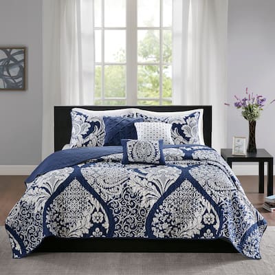 Madison Park Marcella 6 Piece Printed Cotton Quilt Set with Throw Pillows
