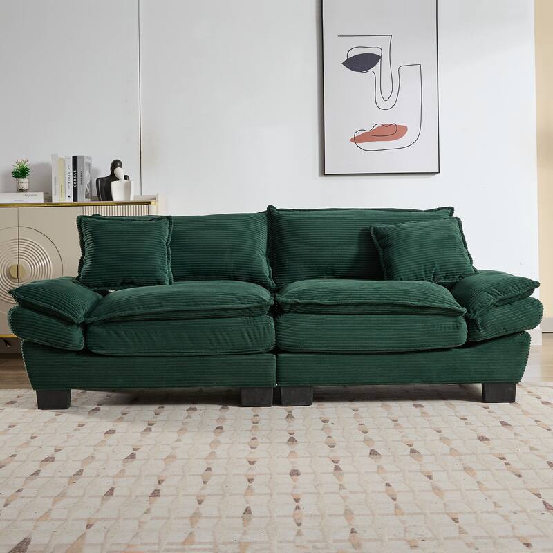 Corduroy Upholstered Loveseat Sofa, 2 Seater Sofa with Pillows, Deep Seat Sectional Sofa with Removable Cushions