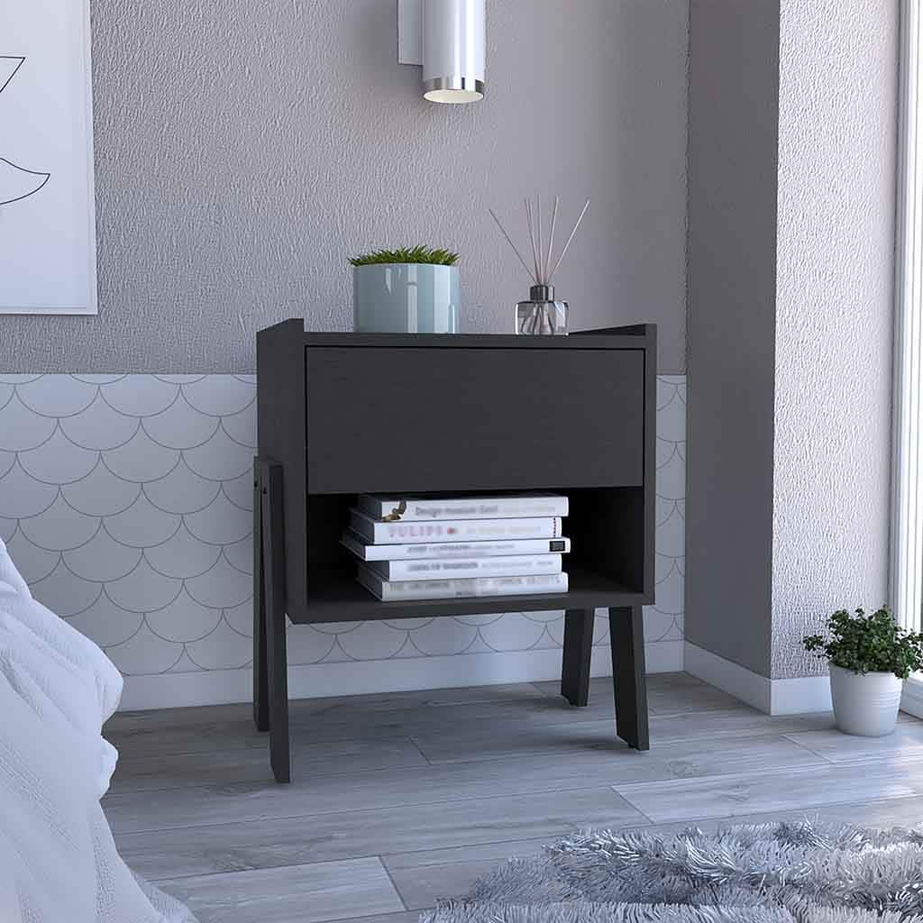 Bedroom Nightstand Open Shelf One Drawer