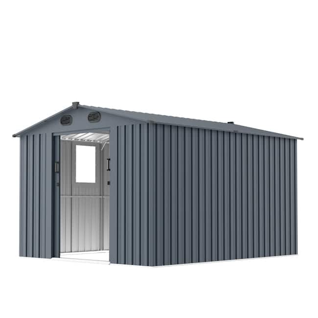 8x10 Foot Large Metal Outdoor Storage Shed – Includes Lockable Doors & Window, Dark Grey Garden Shed For Backyard, Patio & Lawn