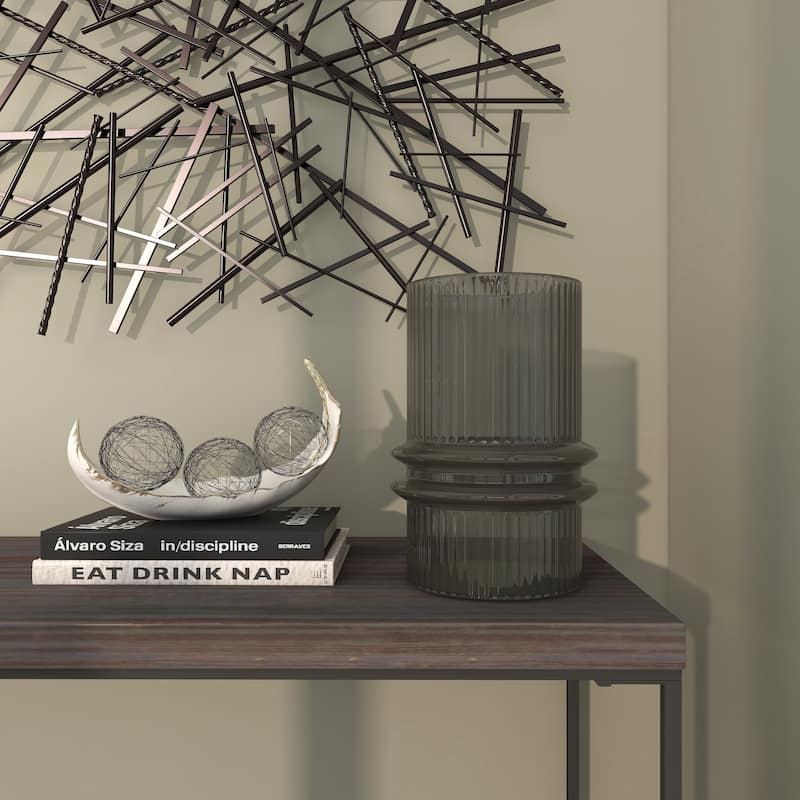 Gray Glass Wide Ribbed Vase with Fluted Center