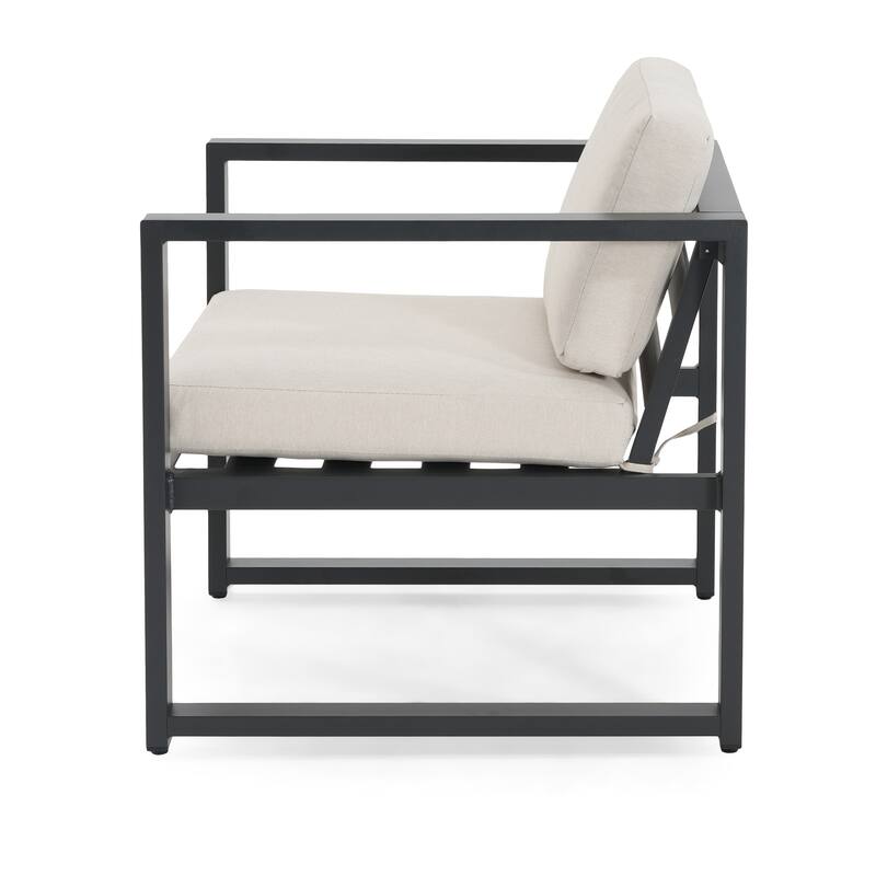 Roomfitters Navan Outdoor Aluminum Club Chairs with Weather Resistant Frame, Black and Beige Set of 2 - Set of 2