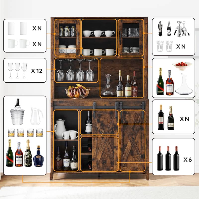42.5-inch Farmhouse Wine Cabinet with Sliding Barn Door - 15.7"D x 42.5"W x 69.6"H