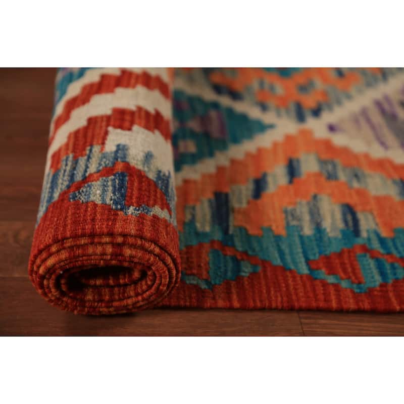 Geometric Kilim Oriental Area Rug Tribal Hand-Woven Wool Carpet - 8'0"x 11'2"