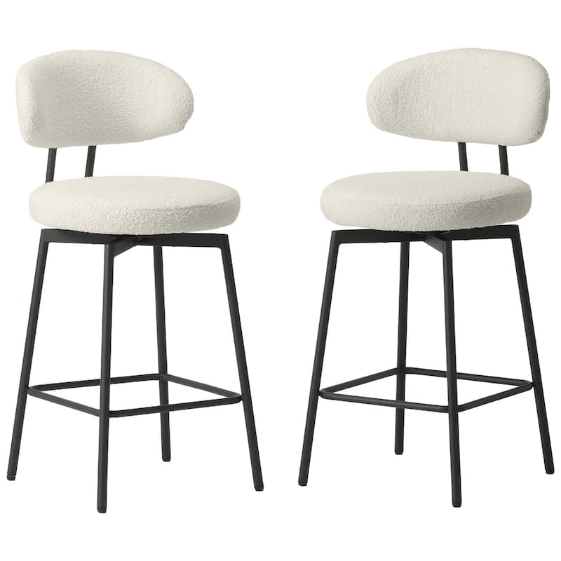 Bayville 27 Inch Faux Shearling Fabric Upholstered Swivel Counter Stool (Set of 2) - Cream