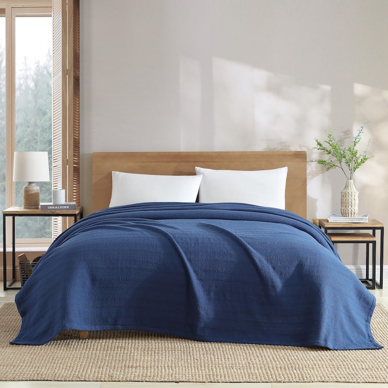 Eddie Bauer Variegated Weave Stripe Cotton Reversible Blanket - Twin - Blue