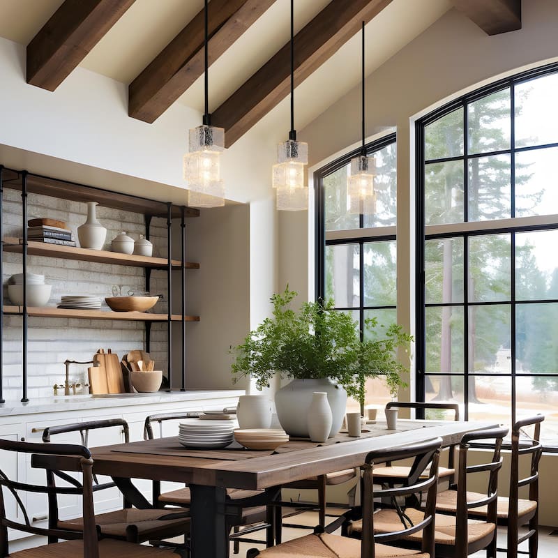 Modern Farmhouse 1-Light Kitchen Island Pendant Light Water Textured Rectangle Shade for Dining Room