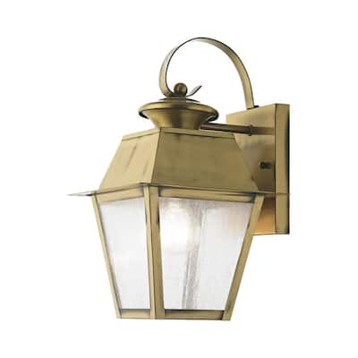 Livex Lighting 1-light Antique Brass Outdoor Wall Lantern, 2162-01 - 7.5" W x 12.5" H x 8.5" Ext.