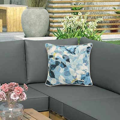 Aqua Geo Flower Print Outdoor Decorative Pillow 18 x 18 in Multi - 18" x 18"