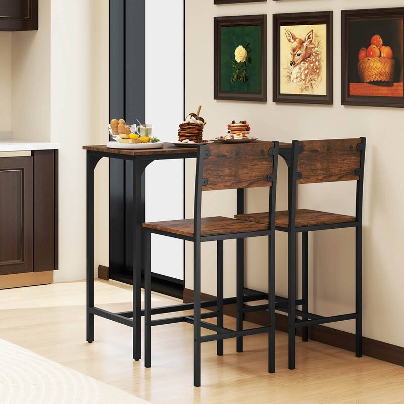 Costway 3 PCS Bar Table Set Pub Dining Table & 2 Bar Stools with - See Details
