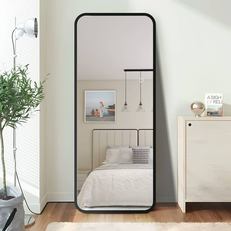 Anmytek 64" Gold Frame LED Lighted Full Length Mirror - 3-Color Dimmable, Standing/Wall-Mounted