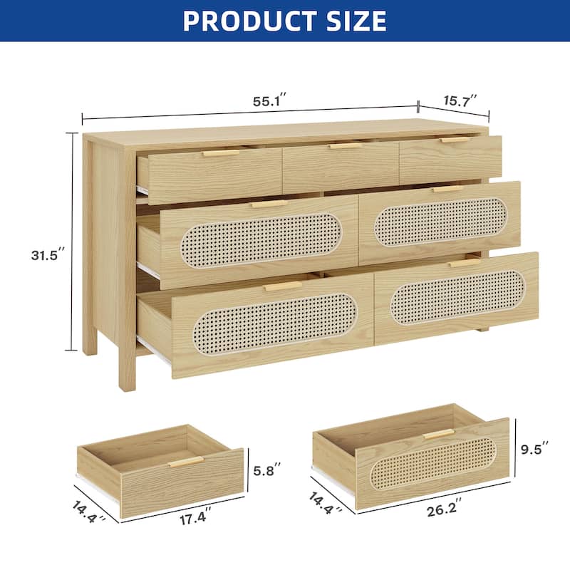 Moasis 4-6-Drawer Dresser Chest Drawer Storage Cabinet Rattan Wood Closet