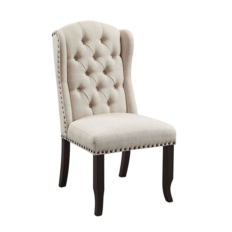 Bega 6pc Dining Table, Bench, Wingback Chair Set, Beige, Black Wood
