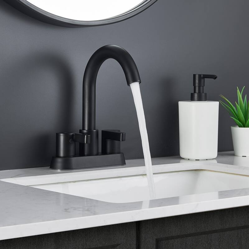 Modern 2 Handle 360° Swivel Bathroom Sink Faucet with Pop Up Drain Assembly, Anti Fingerprint, Anti Rust
