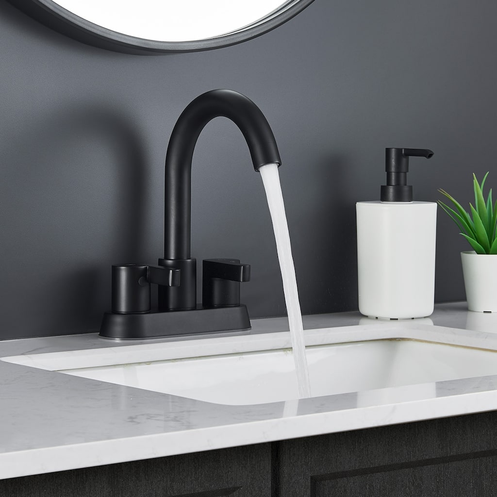 Modern 2 Handle 360° Swivel Bathroom Sink Faucet with Pop Up Drain Assembly, Anti Fingerprint, Anti Rust