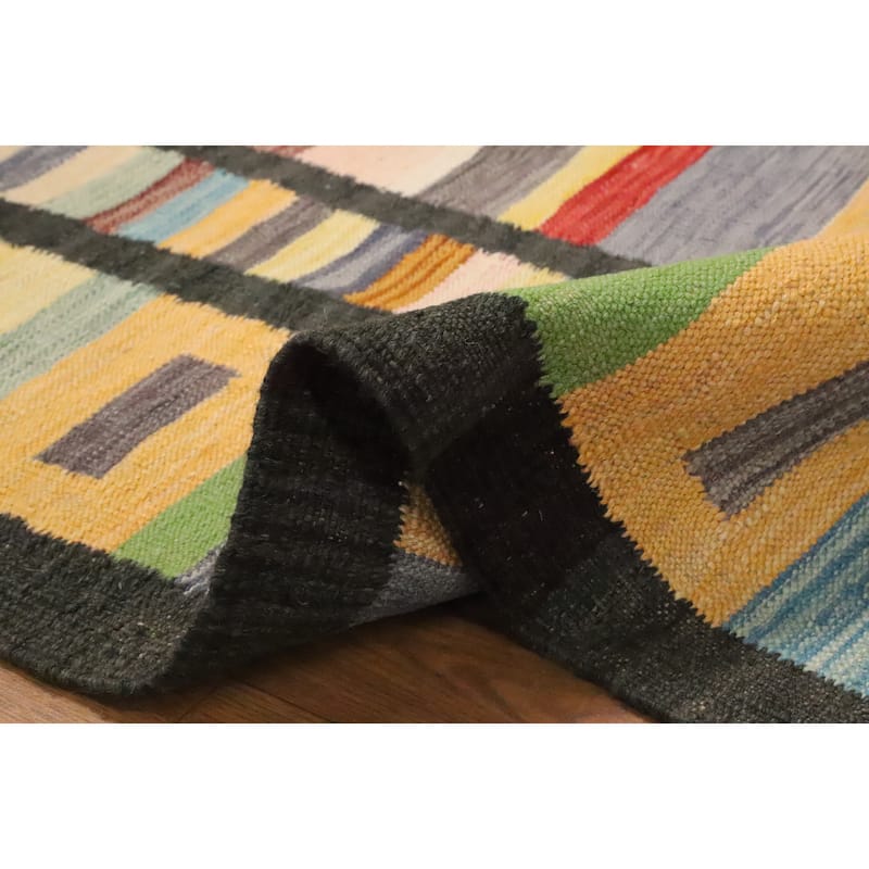 Hand Woven Oriental 100% Wool Carpet Southwestern Modern Multi-Colored Kilim Area Rug - 12' 10'' X 9' 11''