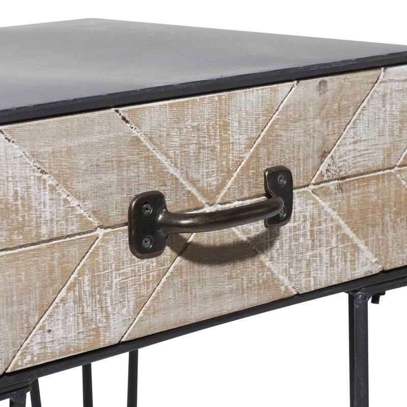Metal Single Drawer Side End Accent Table - Black - Roche River Decor