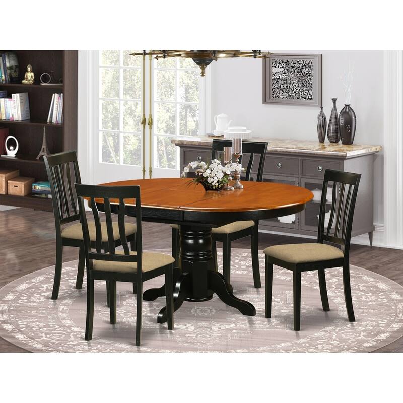 HomeStock 5-Piece Oval Black Finish Solid Wood Top Dining table with 4 Chairs