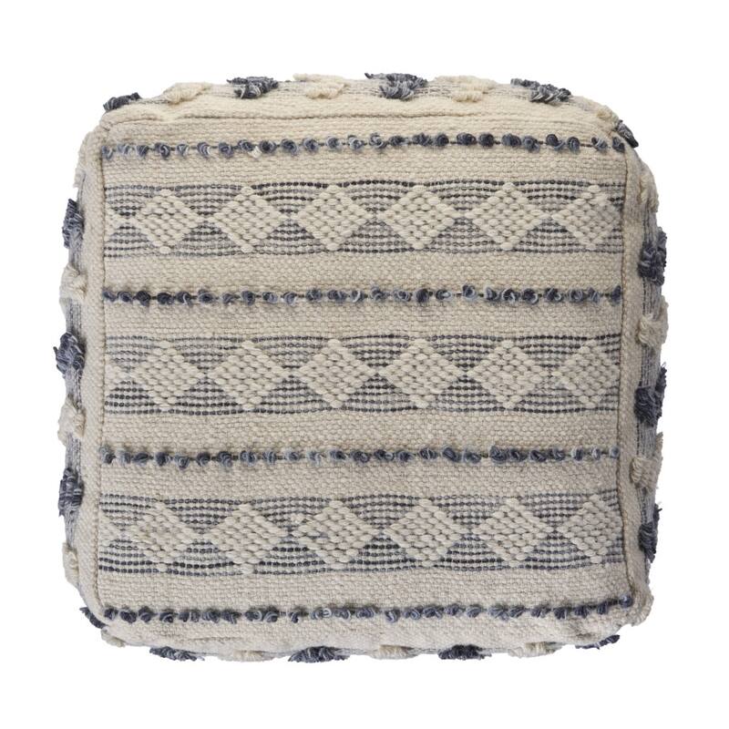 HomeRoots 18" Blue Wool Ottoman