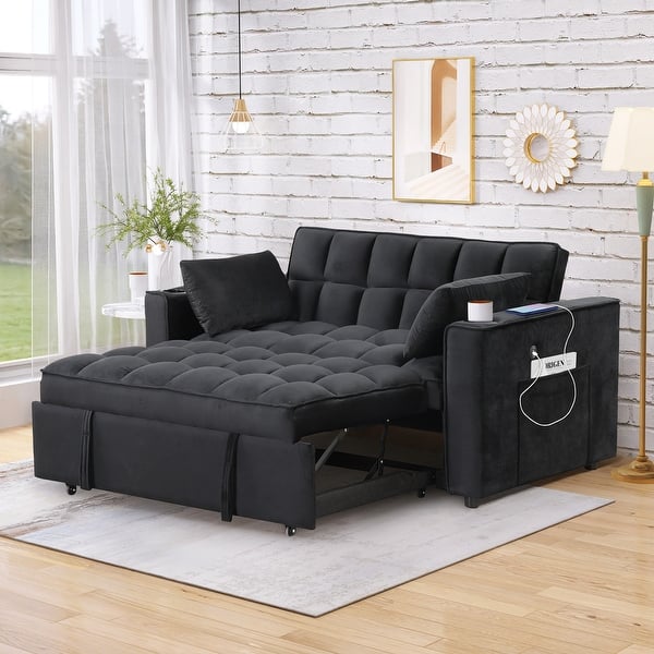 Multifunctional Velvet Sofa Bed with Cup Holder and USB Port Perfect