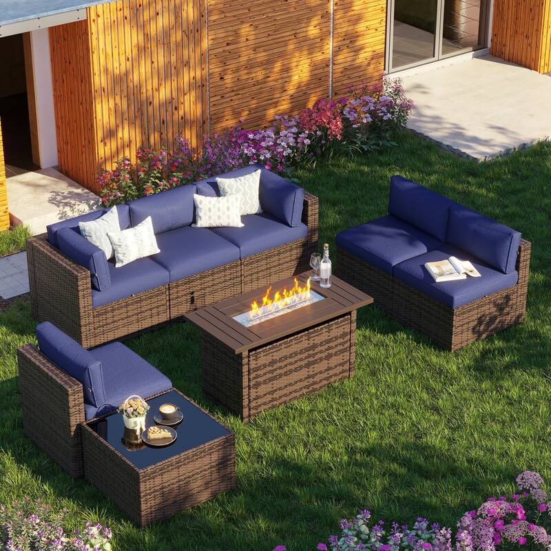 AOXUN Wicker Rattan Outdoor Sectional Sofa Set with Coffee Table