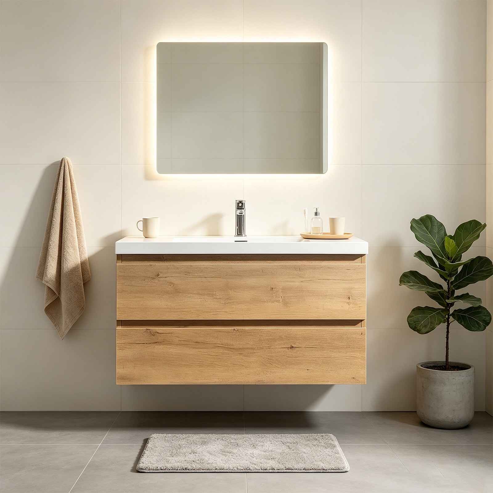 Patara Light Oak Floating Vanity, 36" 48"