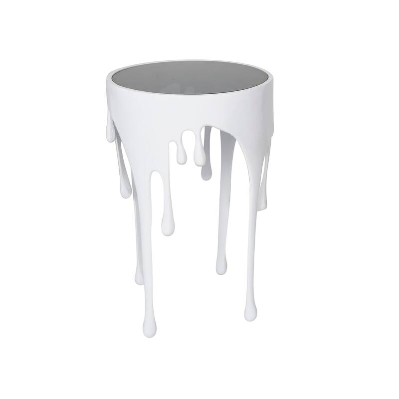 Aluminum Metal Abstract Drip Accent Table with Melting Design and Shaded Glass Top - Roche River Decor