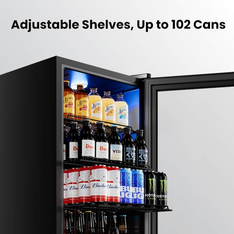 Yeego 3.4 Cu.Ft Beverage Refrigerator, Glass Door Cooler with LED Display, Quiet Compressor, 102-Can Capacity