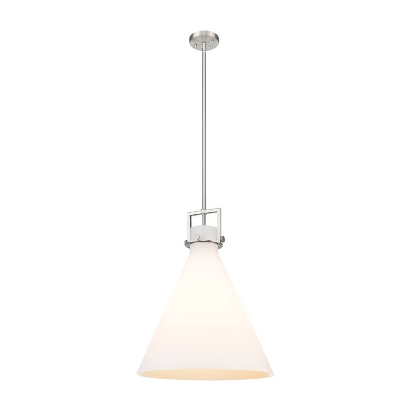 Innovations Lighting Newton Cone - 1 Light 18" Stem Hung Pendant - Satin Nickel/Matte White