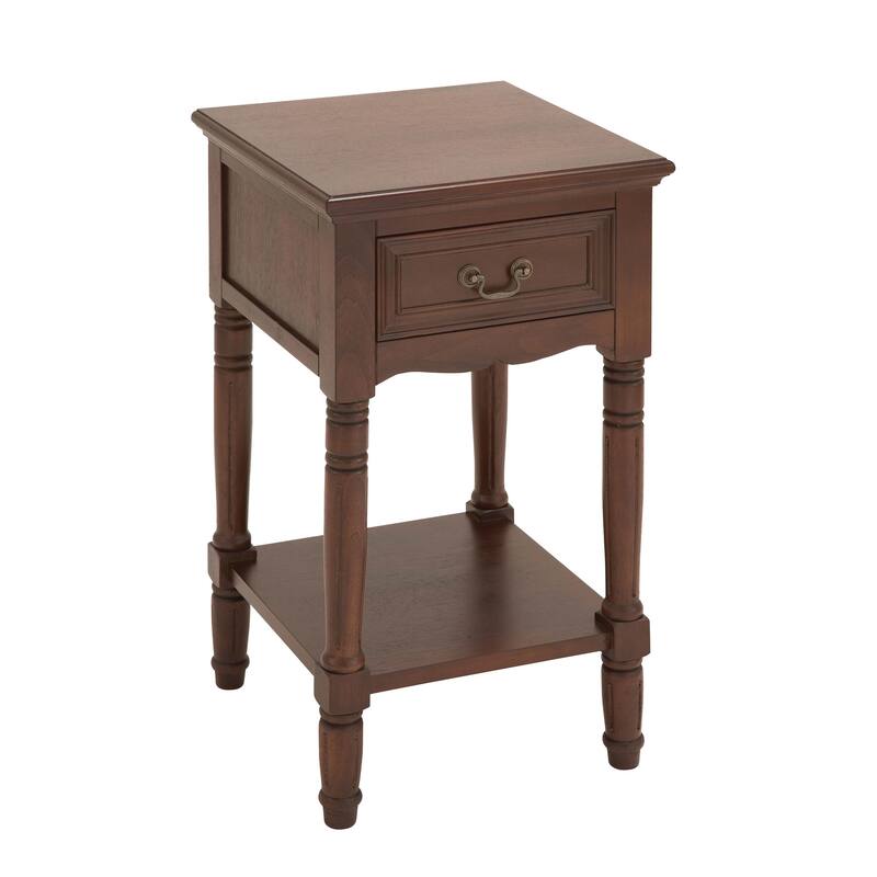 Wood Storage 1 Drawer and 1 Shelf Accent Table with Turned Legs - Brown - Roche River Decor - 16"W x 16"L x 29"H
