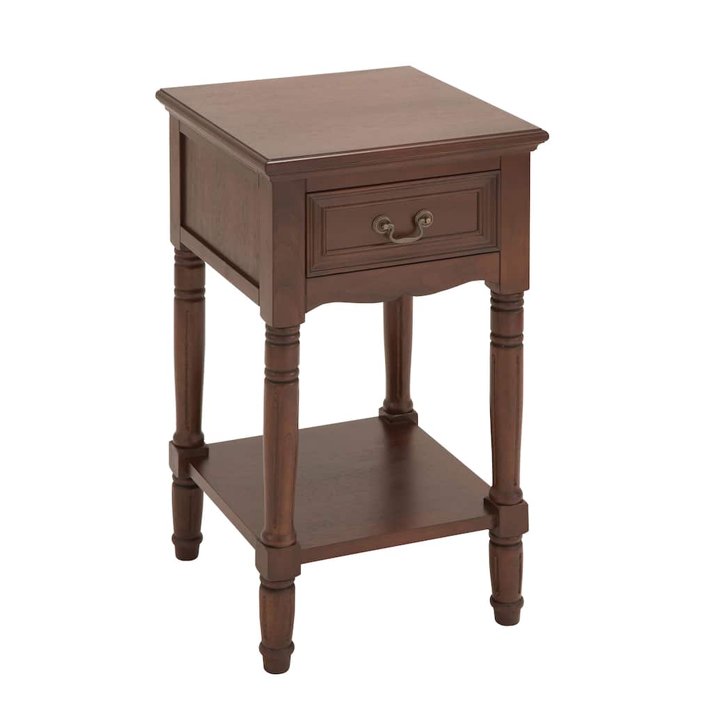 Wood Storage 1 Drawer and 1 Shelf Accent Table with Turned Legs - Brown - Roche River Decor - 16"W x 16"L x 29"H