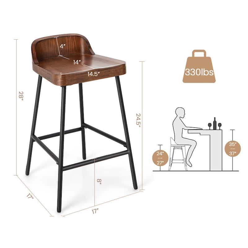 2/4PCS 24.5'' Low-Back Bar Stool Industrial Counter Height Chair Stool